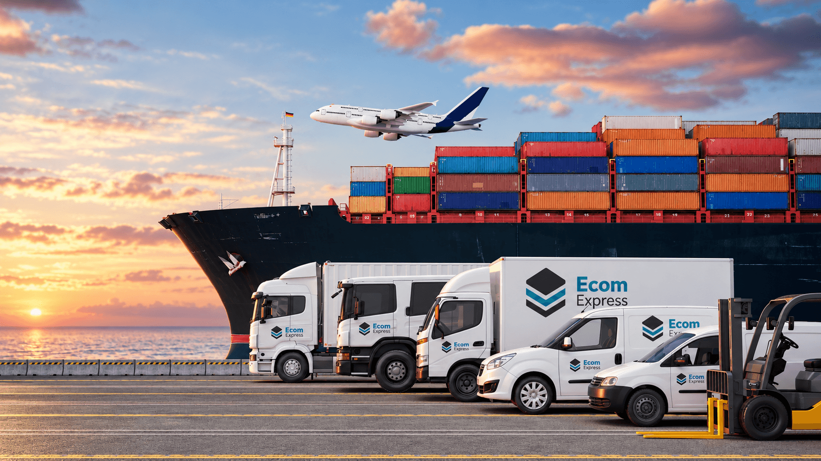 Xe tải Ecom Express bốc xếp hàng tại cảng