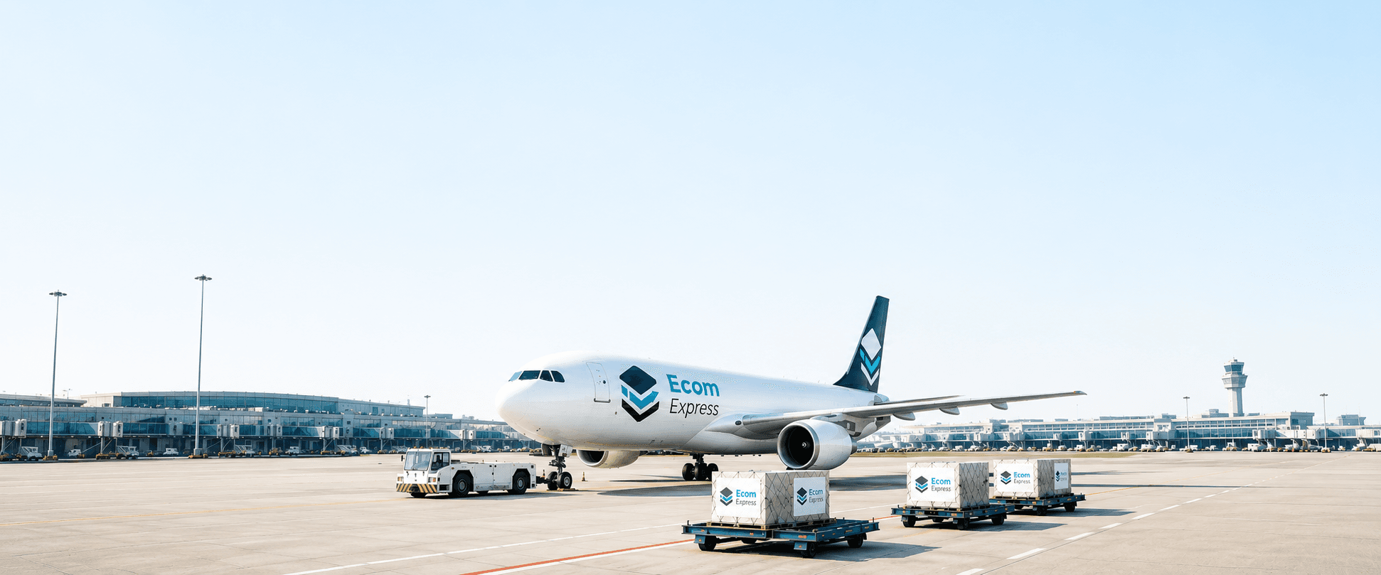 Máy bay chở hàng Ecom Express đang được xếp hàng tại sân bay